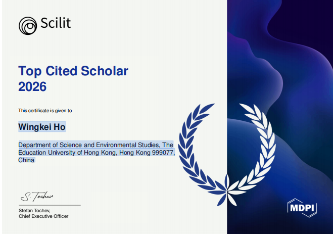 The Department of Science and Environmental Studies is delighted to share that Prof. Ho Wing Kei has been recognised as one of the 2026 Scilit Top Cited Scholars. This prestigious distinction acknowledges scholars who have demonstrated significant influence in their respective fields through the publication of highly cited research over the past decade. The 2026 Scilit list recognises 10,367 scholars from 100 countries across six continents. The ranking evaluates publications from 2016 to 2025 based on Top 