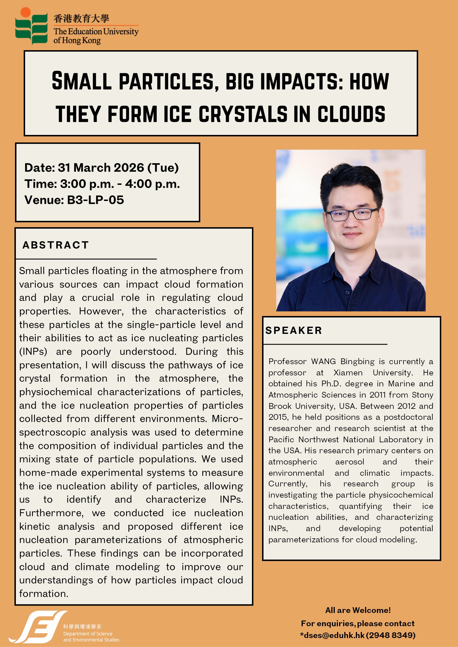 Research Seminar | 31 March 2026 3:00 pm] Research Seminar by Prof. WANG Bingbing