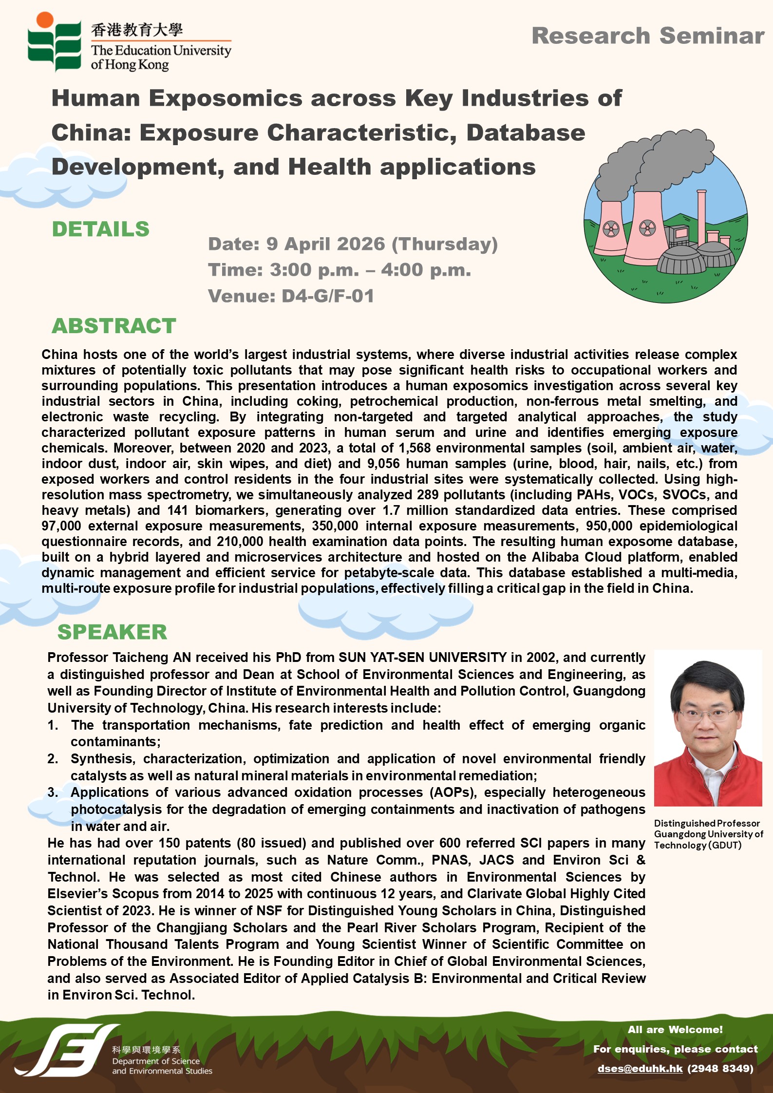 Research Seminar | 9 April 2026  3:00 pm] Research Seminar by Prof. AN Taicheng
